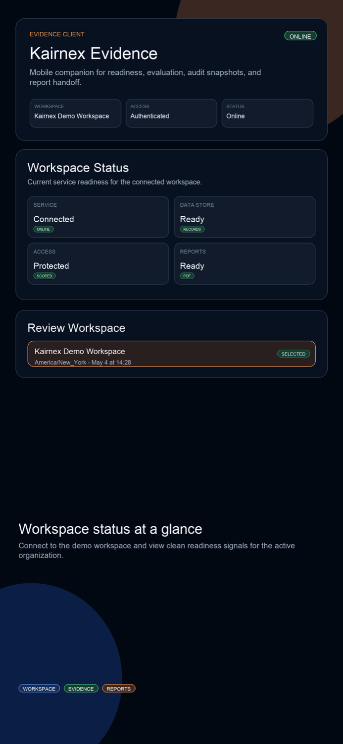 KairnexEvidence workspace overview screenshot
