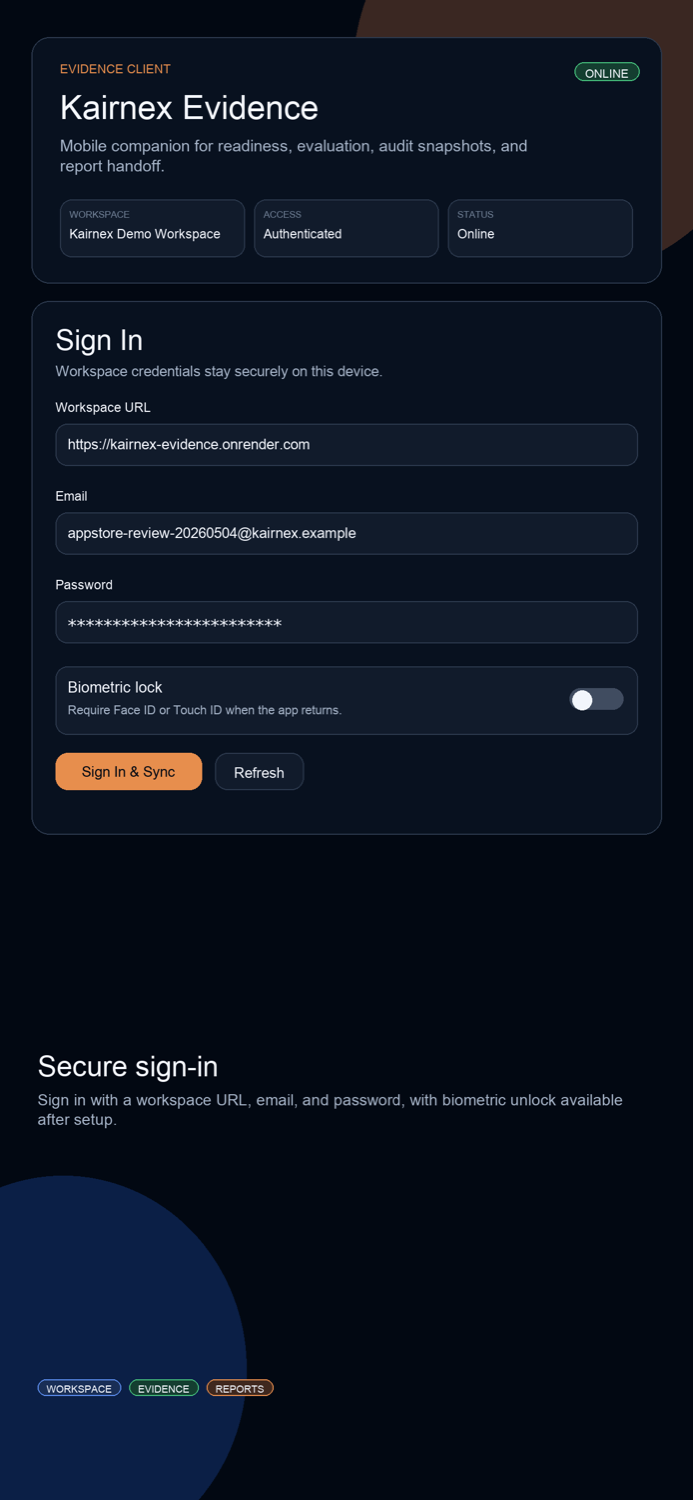 KairnexEvidence secure connection screenshot